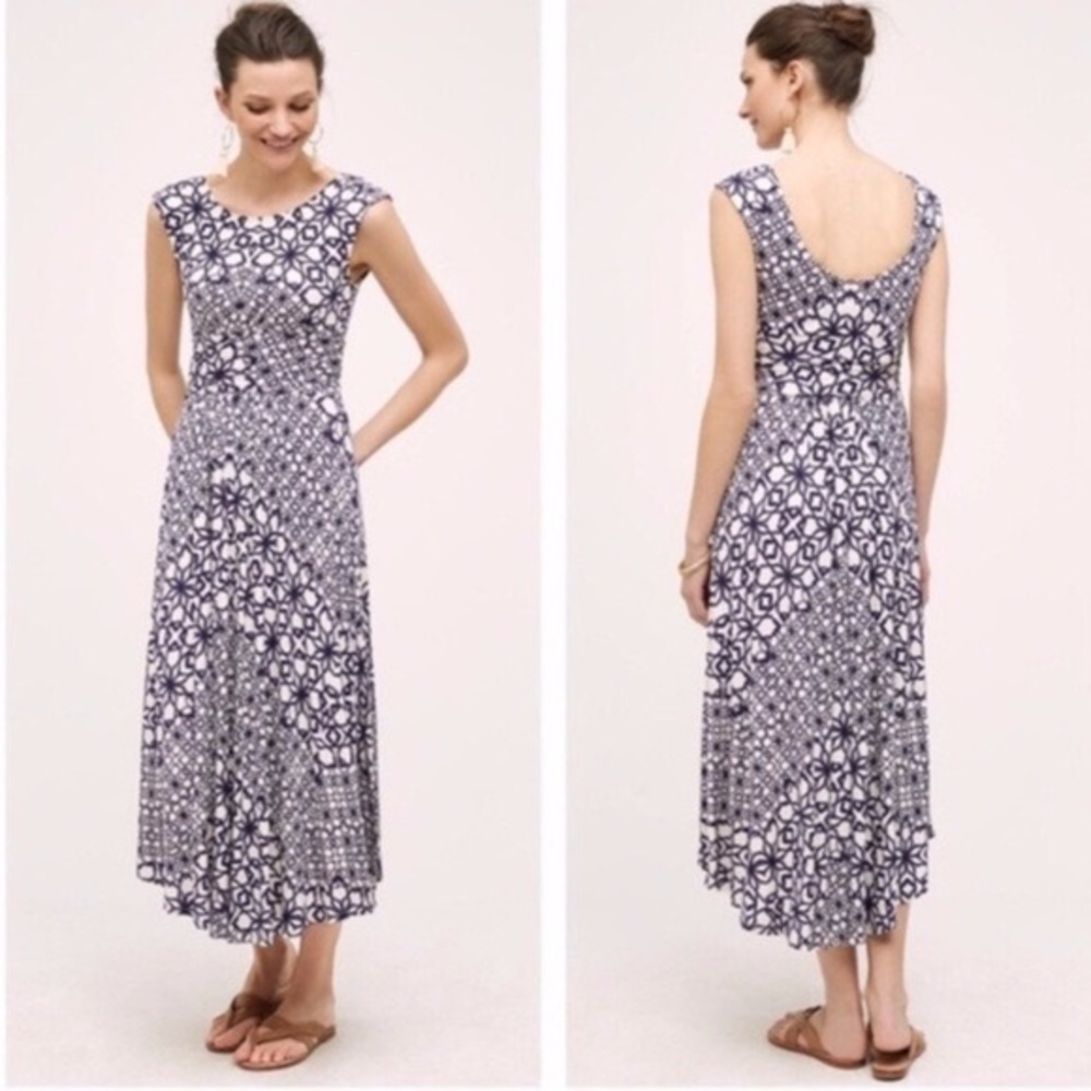 Anthropologie Blue and White Midi Dress